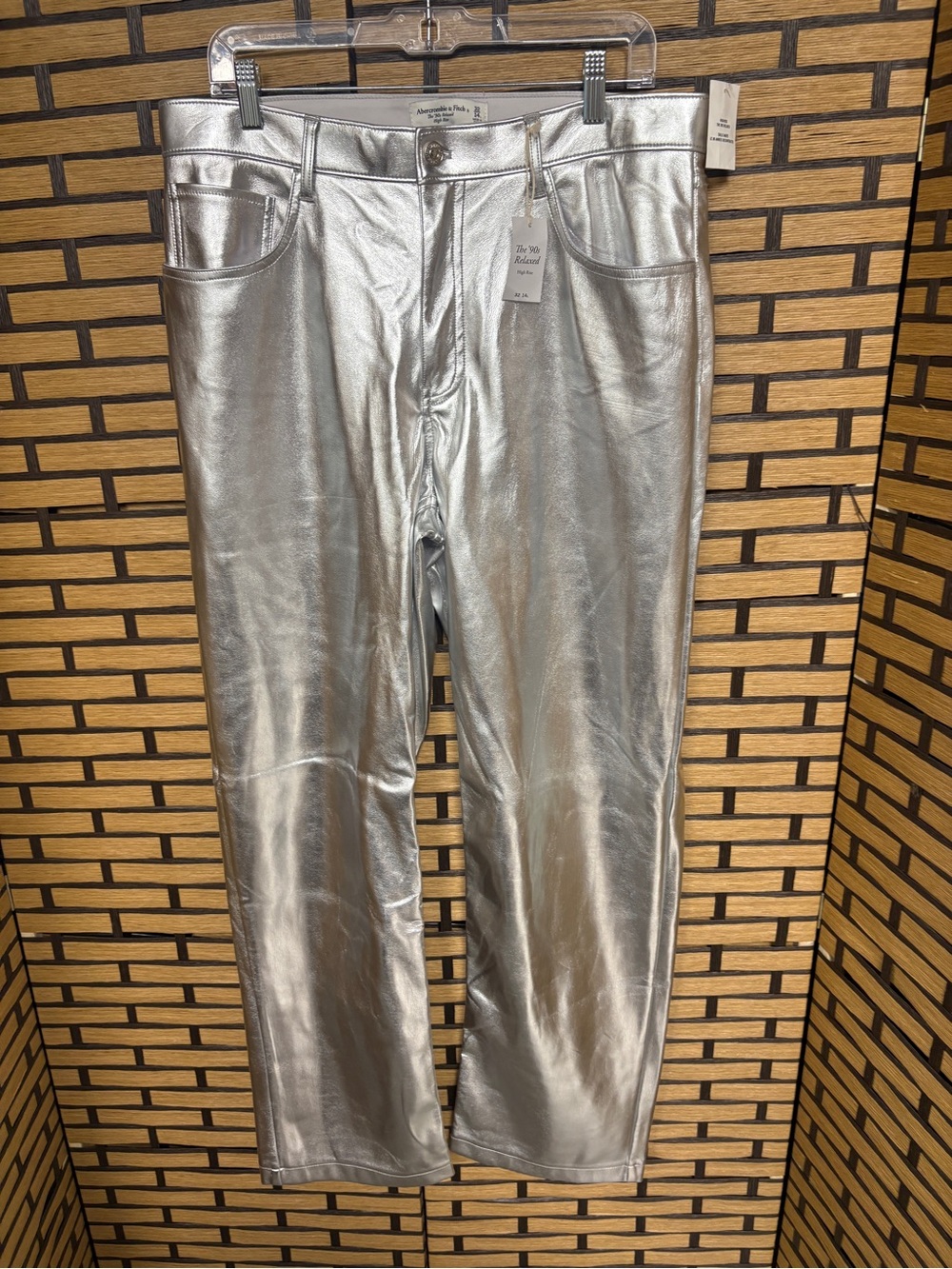 Abercrombie & fitch silver metallic the 90’s relaxed high rise pants size 14/32L